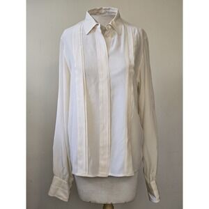 Authentic Vintage Chanel Ivory Silk Blouse FR 40 US 8 Pintuck Front French Cuffs